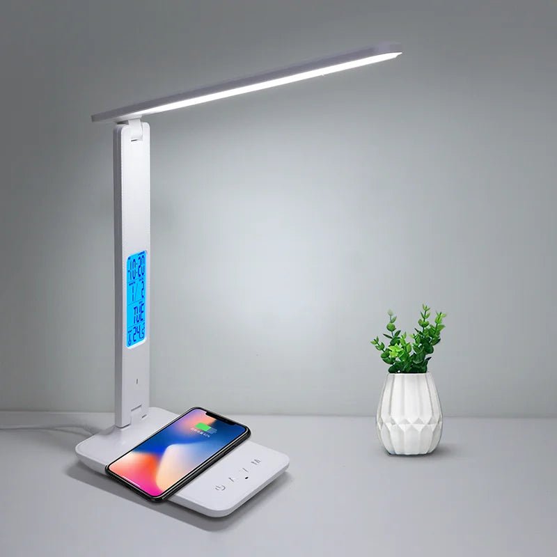 LAOPAO 10W QI charge sans fil LED lampe de bureau avec calendrier température réveil oeil protéger étude affaires lumière lampe de Table - Mr Connected