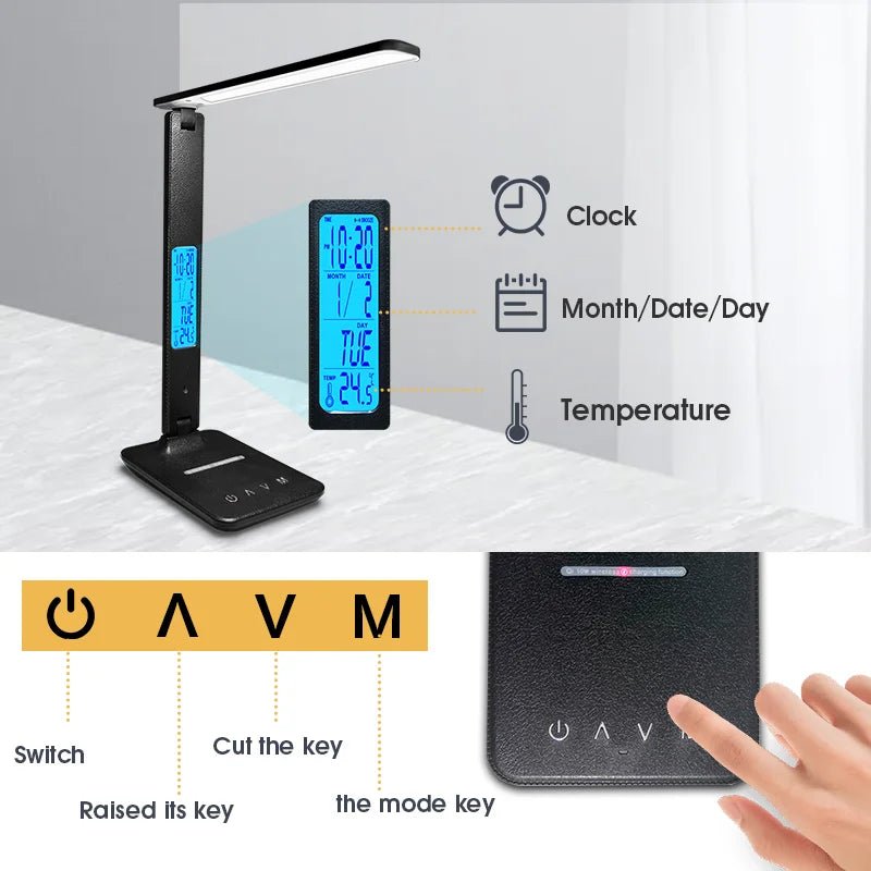 LAOPAO 10W QI charge sans fil LED lampe de bureau avec calendrier température réveil oeil protéger étude affaires lumière lampe de Table - Mr Connected