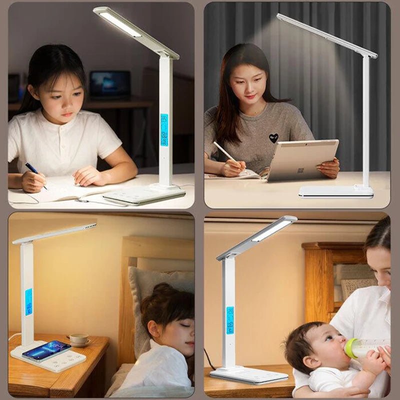 Lampe de bureau LED avec chargeur sans fil et port USB enfichable, veilleuse tactile à intensité variable, pour le soin des yeux, pour les jeux, la lecture à domicile - Mr Connected