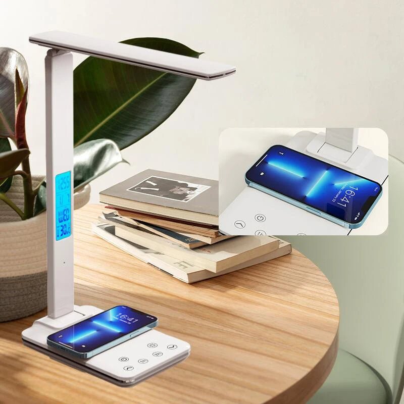 Lampe de bureau LED avec chargeur sans fil et port USB enfichable, veilleuse tactile à intensité variable, pour le soin des yeux, pour les jeux, la lecture à domicile - Mr Connected