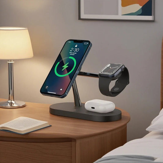 Station de charge 3 - en - 1 – Support sans fil rapide pour iPhone, Apple Watch et AirPods - Mr Connected
