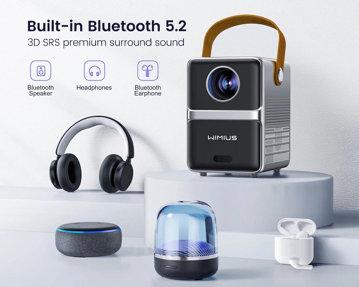 Projecteur de théâtre portable Wimius, 18000lumens, WiFi 5G, Bluetooth, prise en charge Full HD, affichage 1080P, budgétaire de cinéma à domicile - Mr Connected