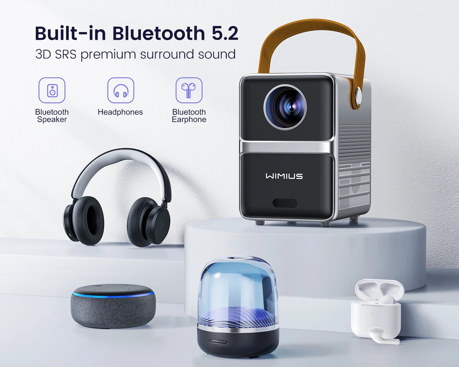 Projecteur de théâtre portable Wimius, 18000lumens, WiFi 5G, Bluetooth, prise en charge Full HD, affichage 1080P, budgétaire de cinéma à domicile - Mr Connected