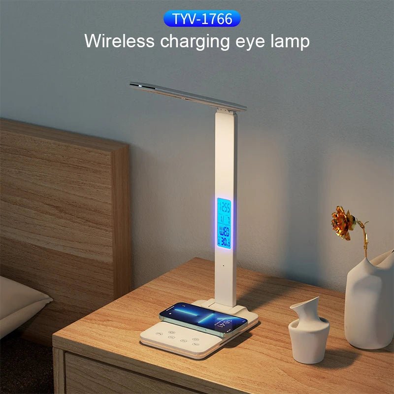 Lampe de bureau LED avec chargeur sans fil et port USB enfichable, veilleuse tactile à intensité variable, pour le soin des yeux, pour les jeux, la lecture à domicile - Mr Connected