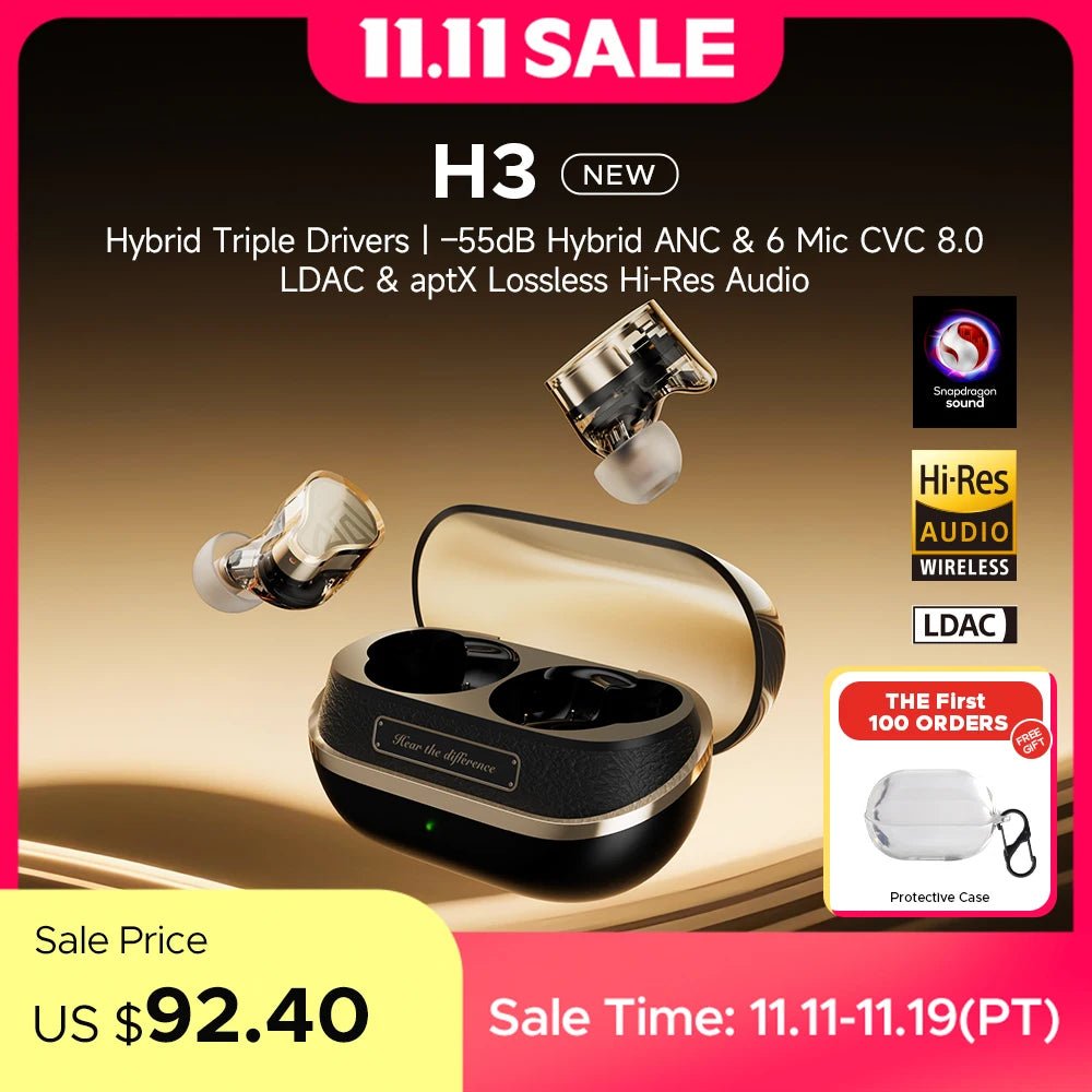 SoundPEATS H3 Hybrid 3 Driver Écouteurs sans fil Bluetooth 5.4, 55 dB Adaptatif ANC, LDAC et aptX Audio haute résolution sans perte, 6 micros CVC8 - Mr Connected