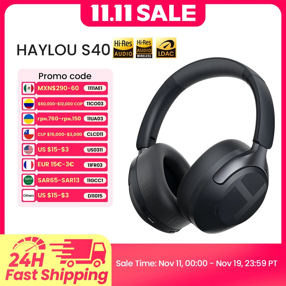 HAYLOU S40 ANC casque sans fil 50dB suppression du bruit haute résolution 3D écouteur Audio spatial avec LDAC Bluetooth 6.0 sur l'oreille casque - Mr Connected