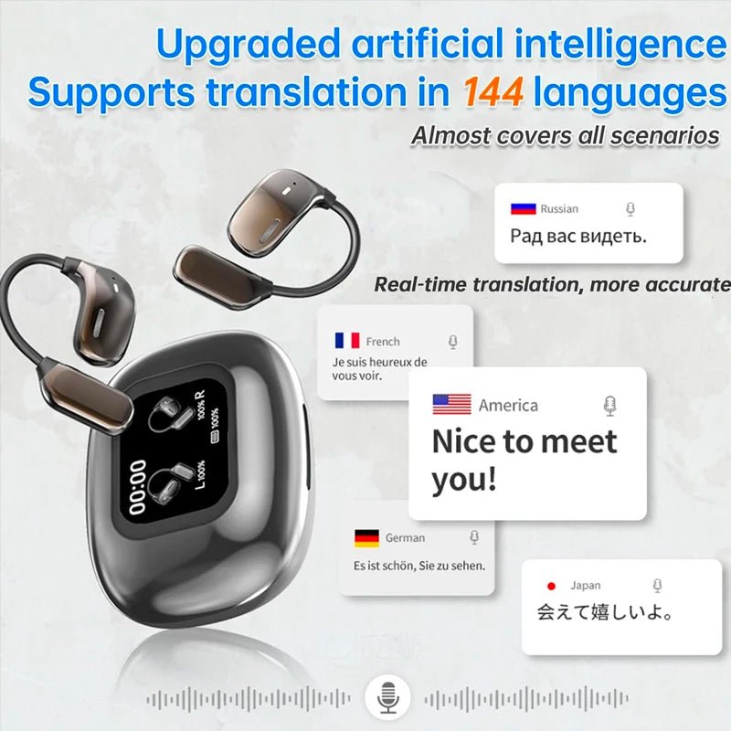 UYUXIO AI traduction écouteur OWS traduction en temps réel écouteurs avec 144 langues écouteurs avec écran tactile LCD casque - Mr Connected
