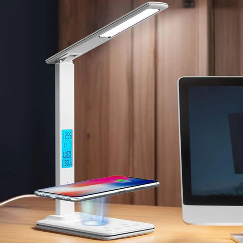 Lampe de bureau LED avec chargeur sans fil et port USB enfichable, veilleuse tactile à intensité variable, pour le soin des yeux, pour les jeux, la lecture à domicile - Mr Connected