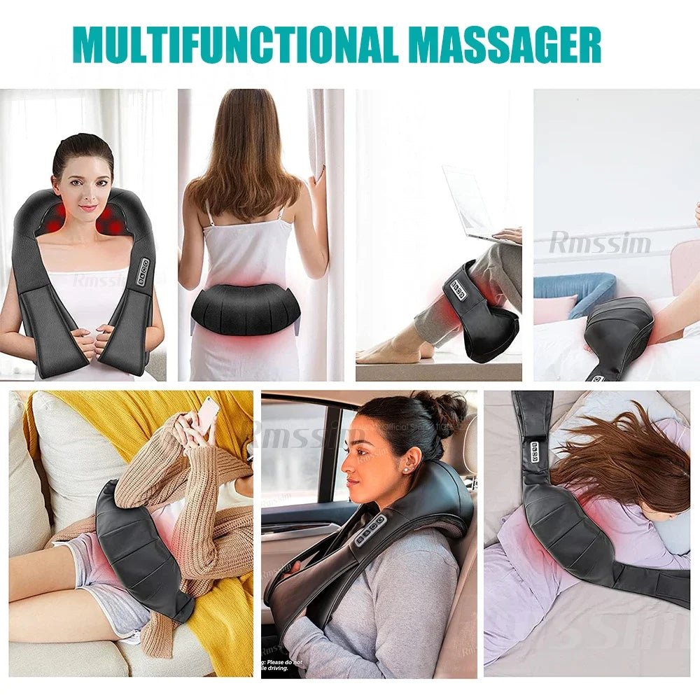 Oreiller de Massage électrique à pétrissage profond en forme de U, masseur Shiatsu pour le cou et les épaules, masseur de dos chauffant pour le cou, la taille et les jambes - Mr Connected