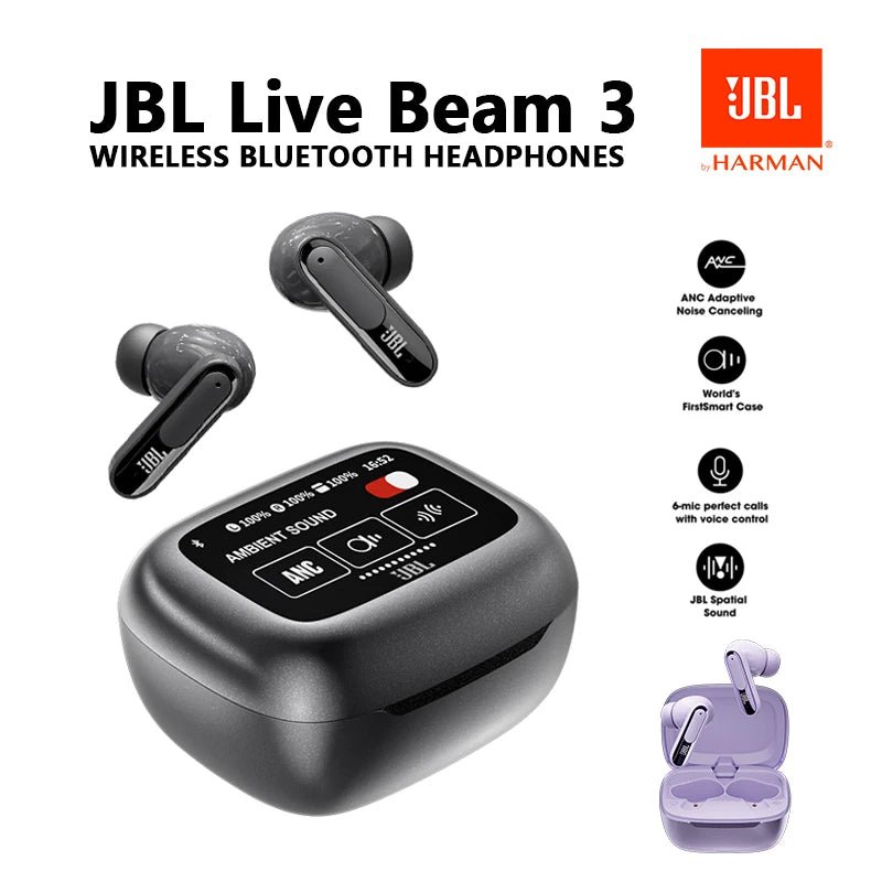 Original JBL LIVE BEAM 3 véritable casque sans fil Bluetooth écouteurs antibruit LED boîte d'affichage intelligente casque JBL Live Bea3 - Mr Connected