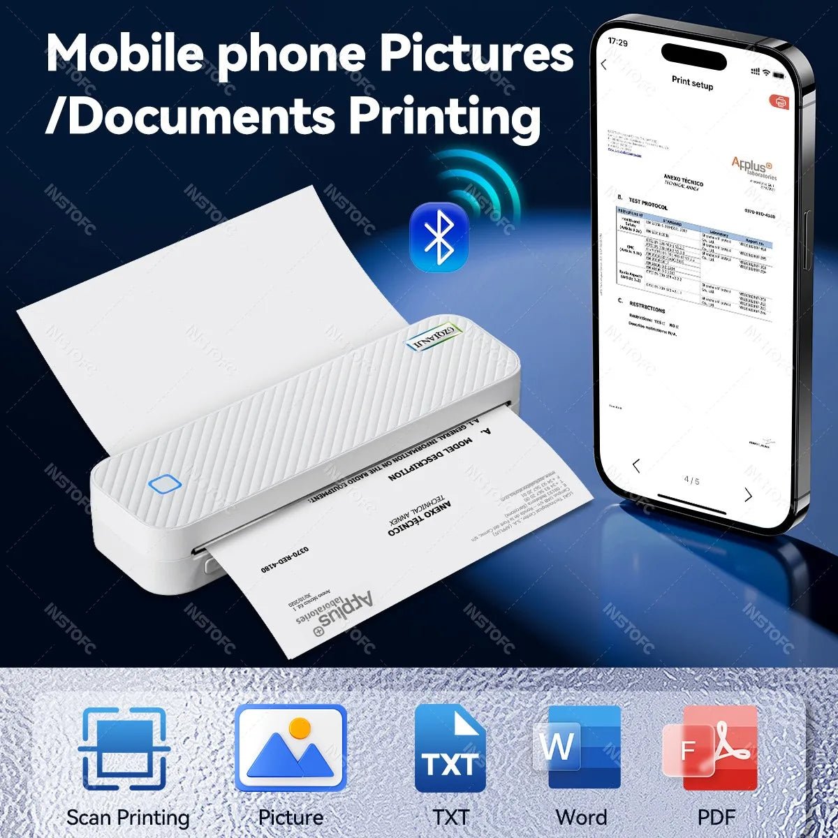 Imprimante thermique Portable A4 Bluetooth Photos PDF Machine d'impression de documents rouleaux pliés papier pour le travail de bureau maison école voyage - Mr Connected
