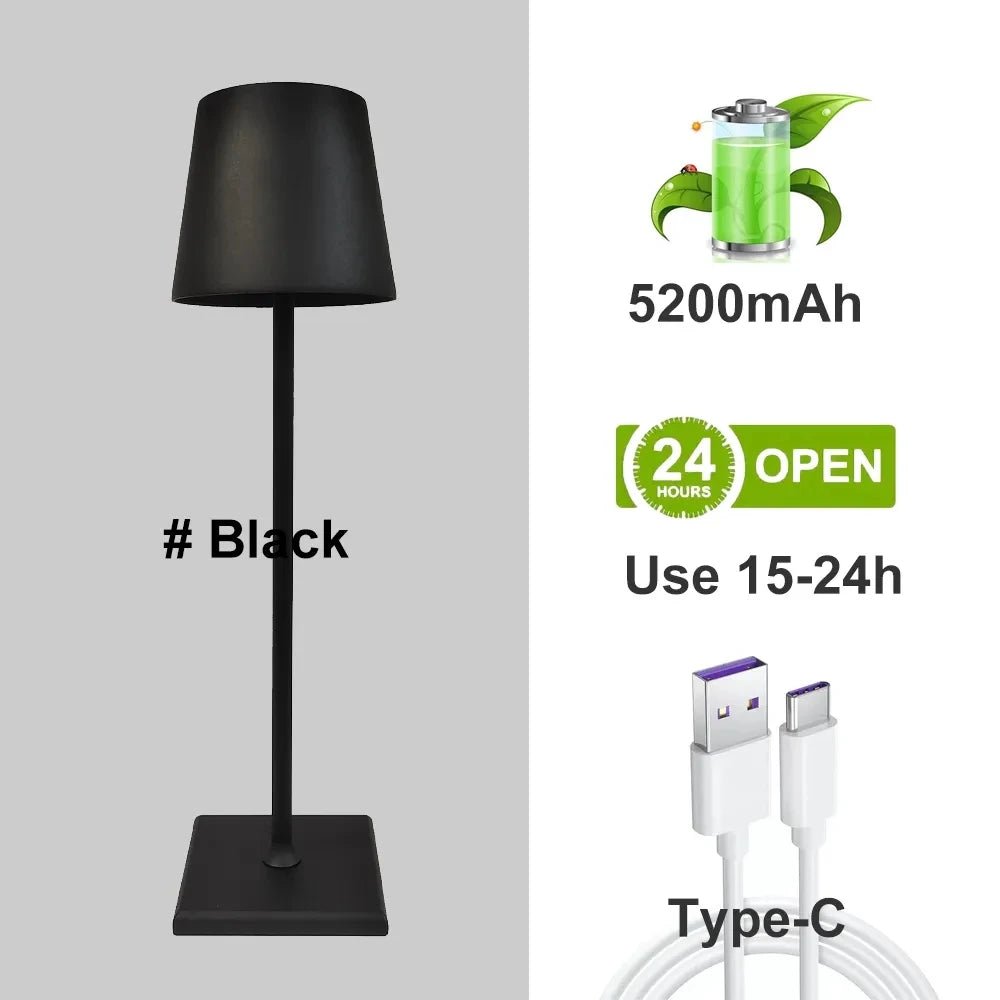 Lampe de bureau LED en alliage d'aluminium USB, 5200mAh, Rechargeable, pour Bar, salon, livre de lecture, sans fil - Mr Connected