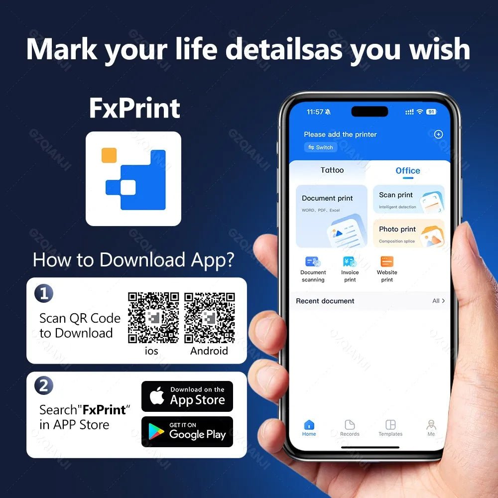 Imprimante thermique Portable A4 Bluetooth Photos PDF Machine d'impression de documents rouleaux pliés papier pour le travail de bureau maison école voyage - Mr Connected